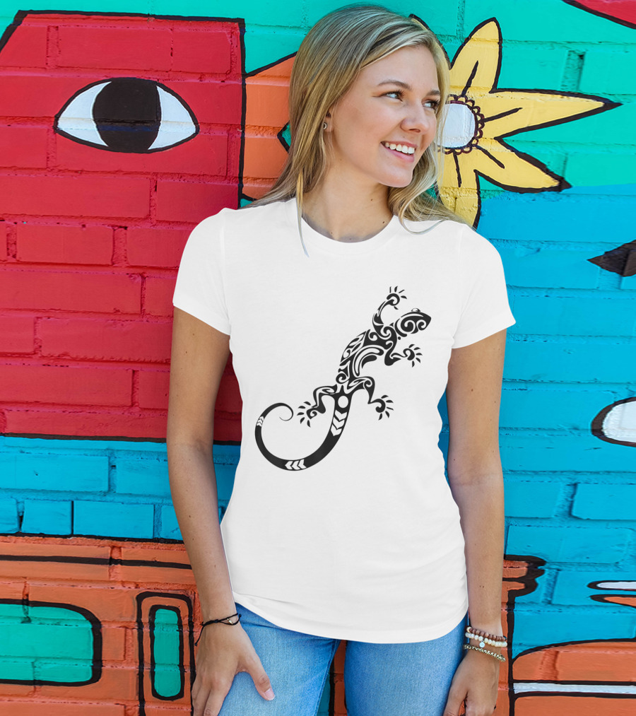 Tribal Lizard Pattern Black T-Shirt