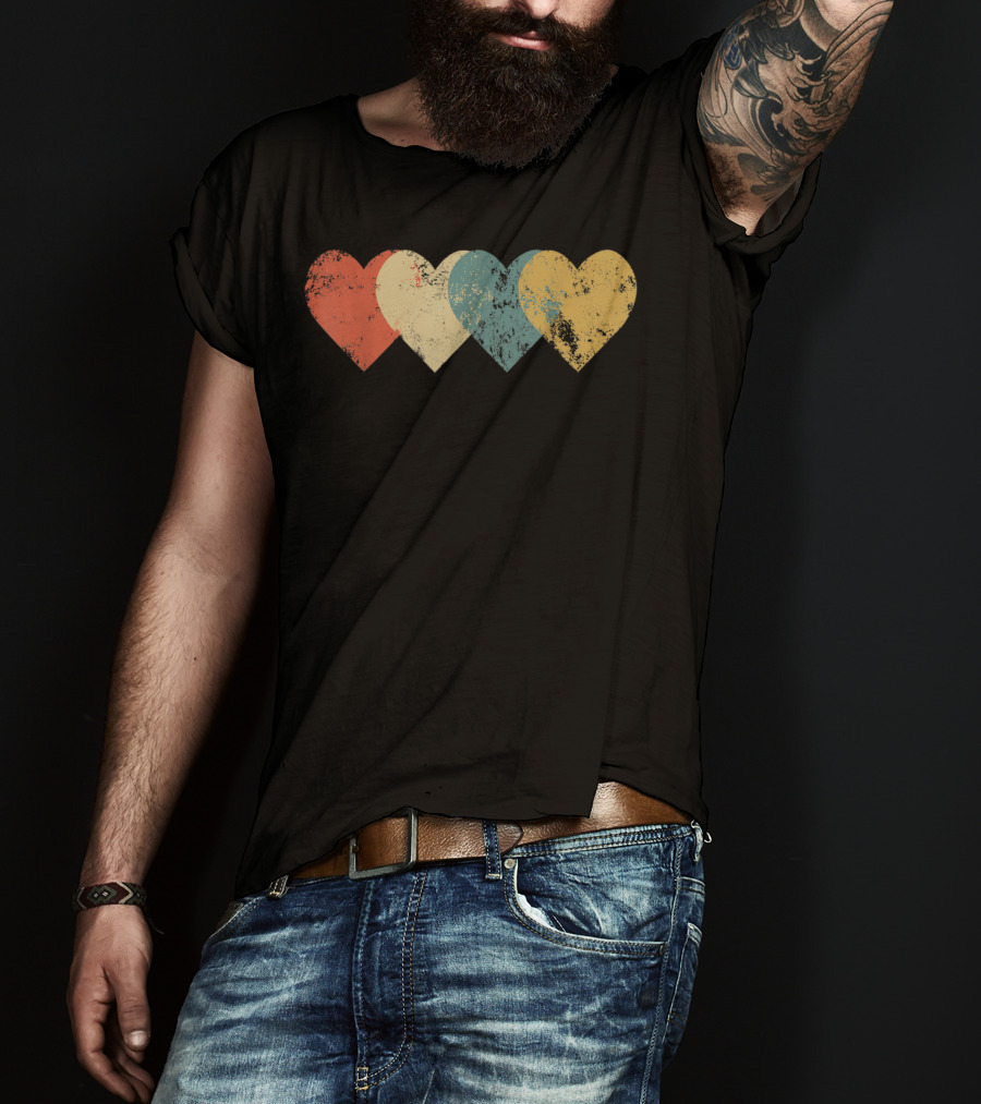Vintage Hearts Cool Valentines Day Distressed Multicolor T-Shirt