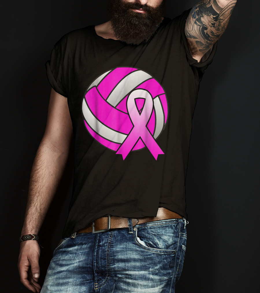 Volleyball Pink Ribbon Breast Cancer Awareness Symbol On Ball T-Shirt
