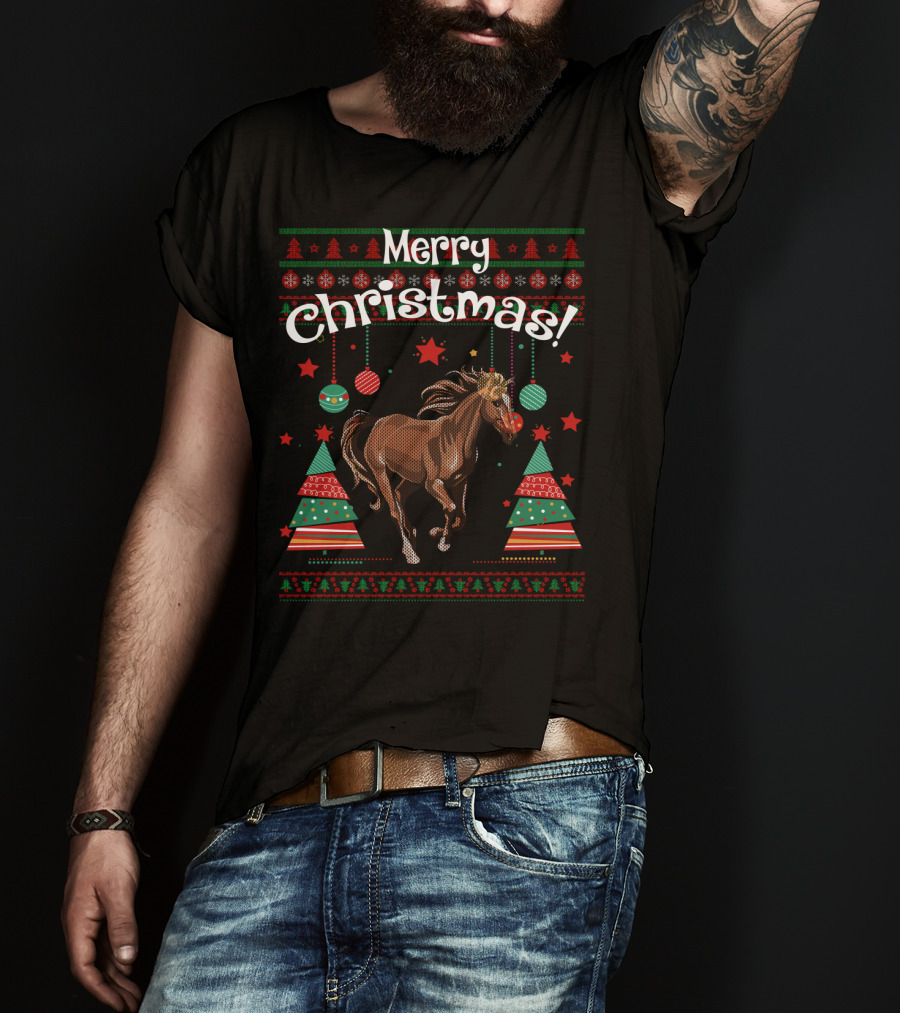 Merry Christmas Funny Horse Holiday Festive Ornaments T-Shirt