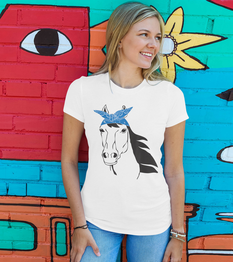 Cowgirl Horse Mom Farm Country Girl With Blue Bandana T-Shirt