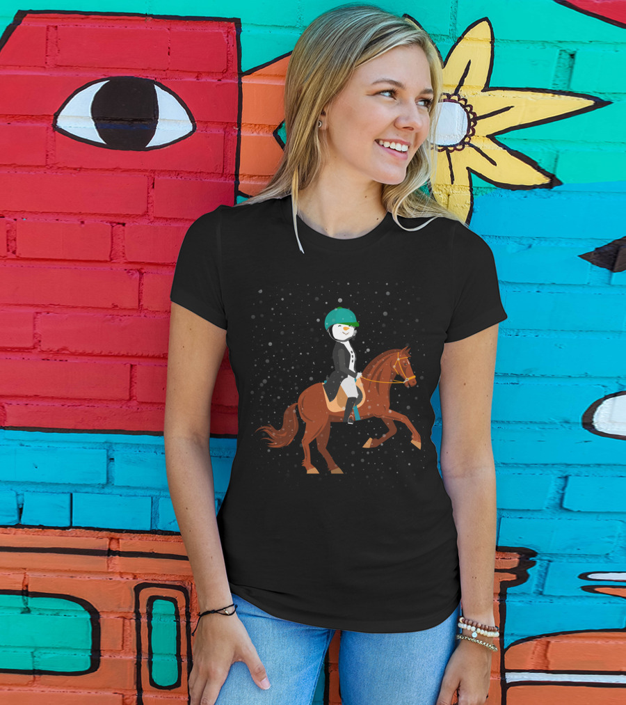 Funny Snowman Horse Riding In Winter Wonderland T-Shirt