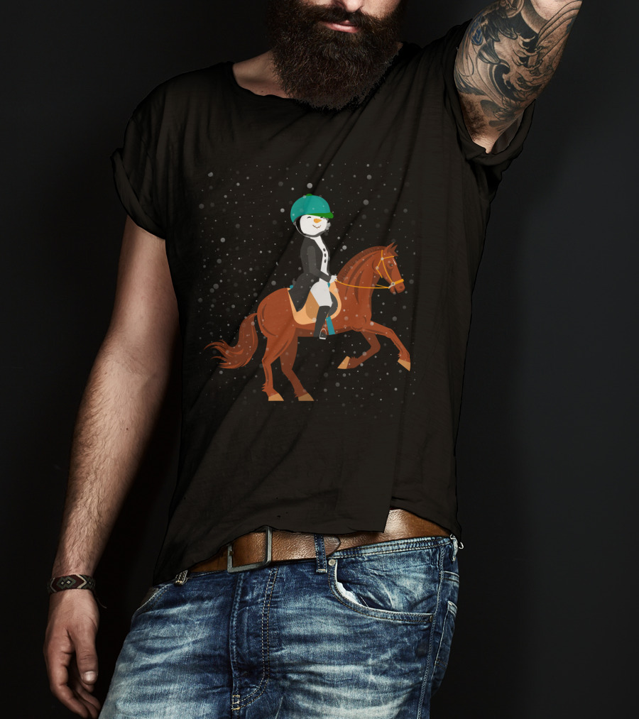 Funny Snowman Horse Riding In Winter Wonderland T-Shirt