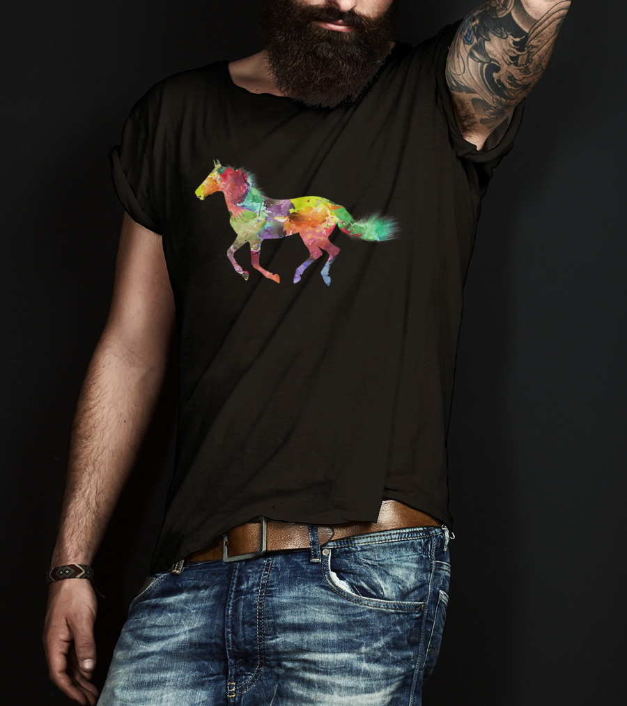 Galloping Colorful Horse Painting Horseback Riding T-Shirt