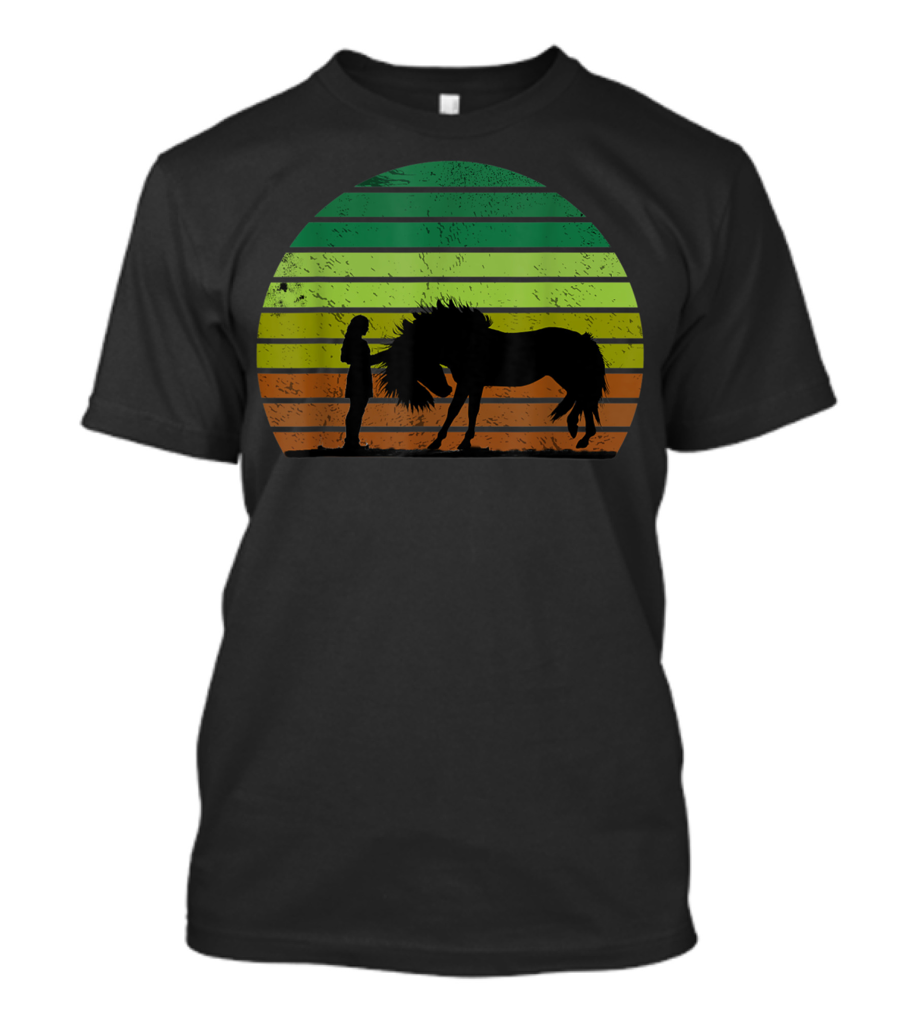 Girl And Horse Silhouette Sunset Stripes T-Shirt