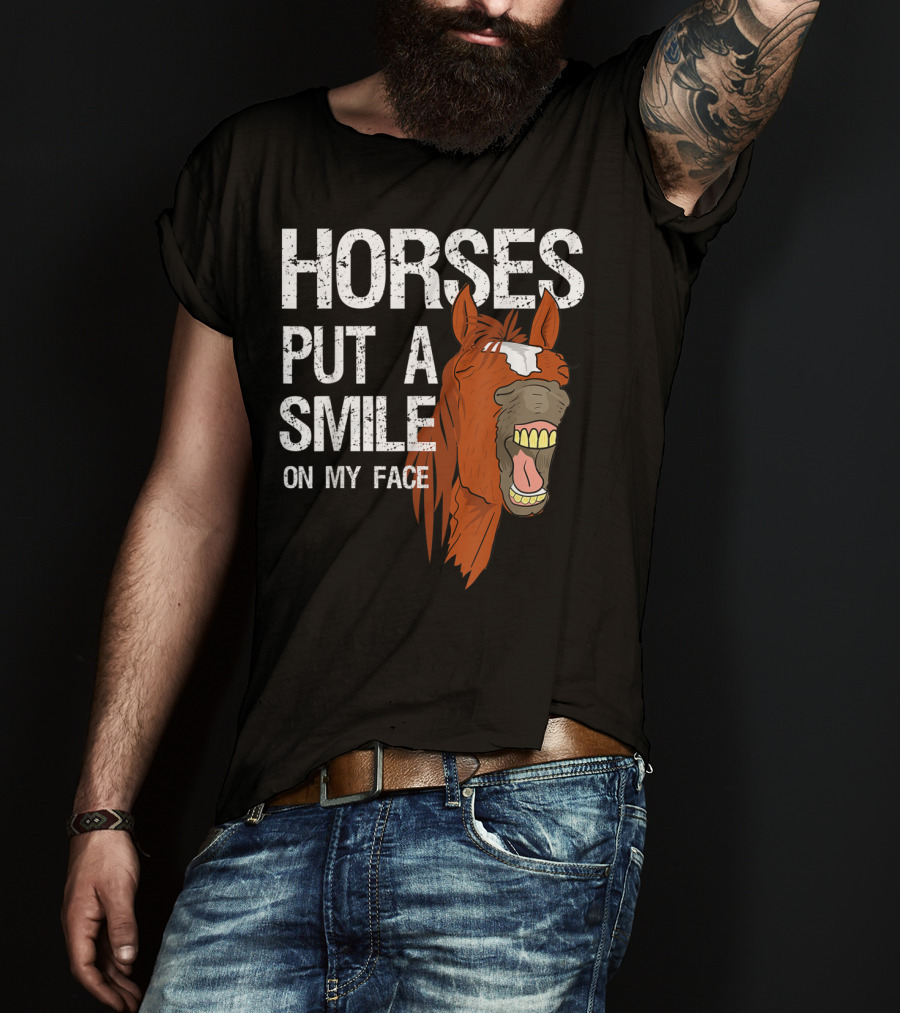 Horses Put A Smile On My Face Girls Horse Lover Rider Equestrian T-Shirt