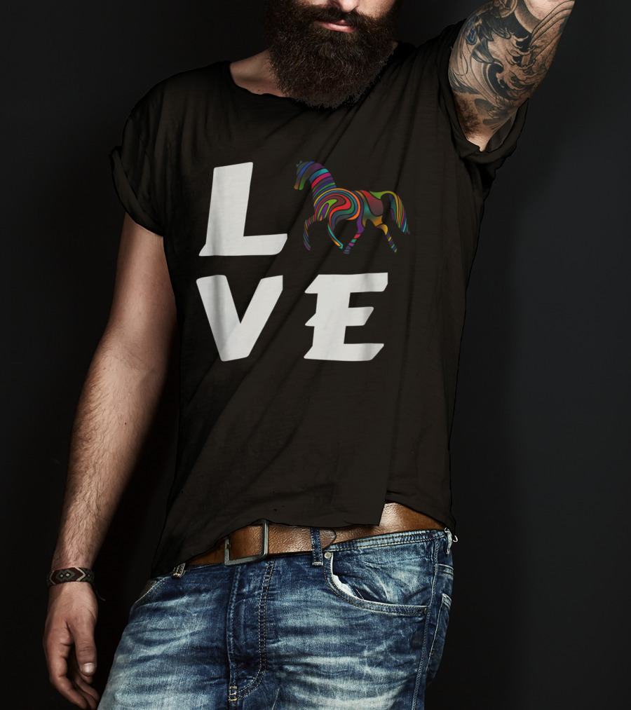 LOVE Girls Love Horses Colorful Horse T-Shirt