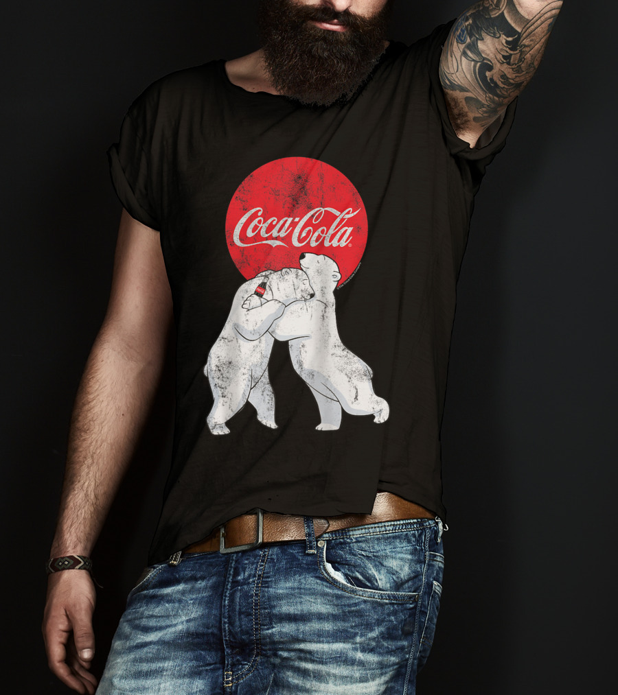 Coca-Cola Christmas Polar Bears Hugging With Red Circle Classic BL T-Shirt