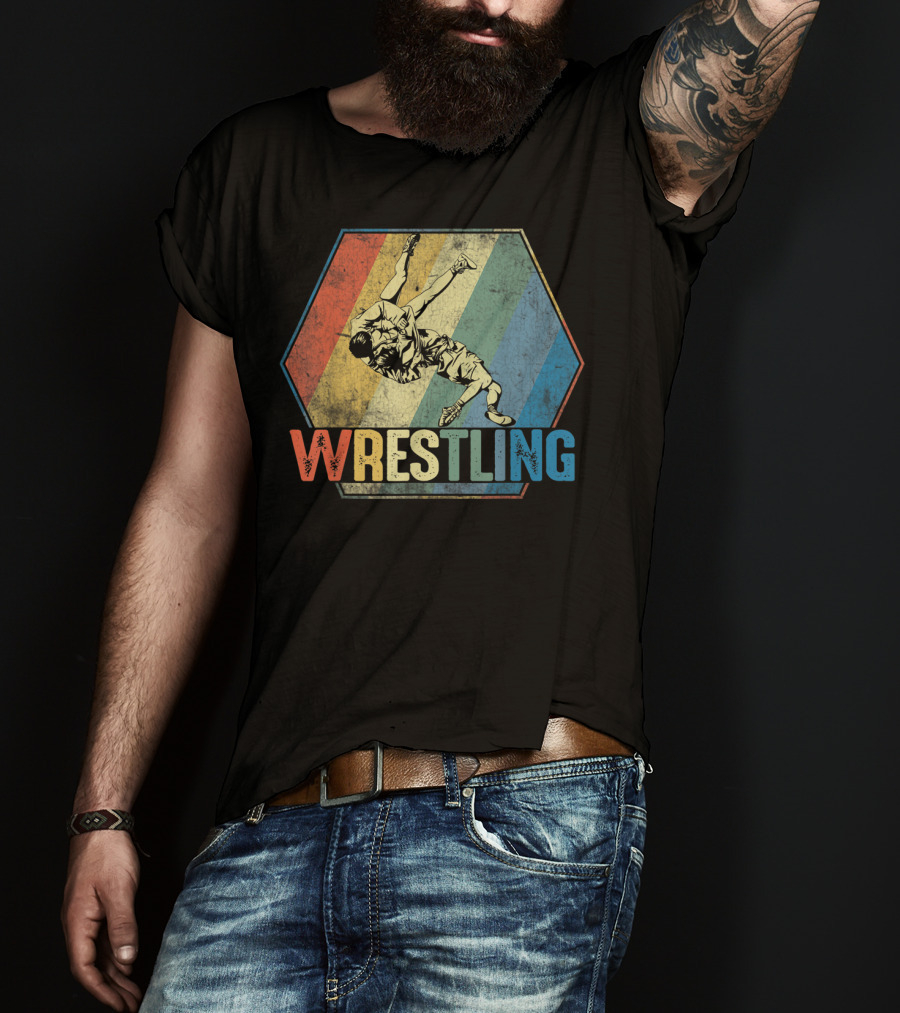 Retro Style Wrestling Throwdown Classic Sports Action T-Shirt