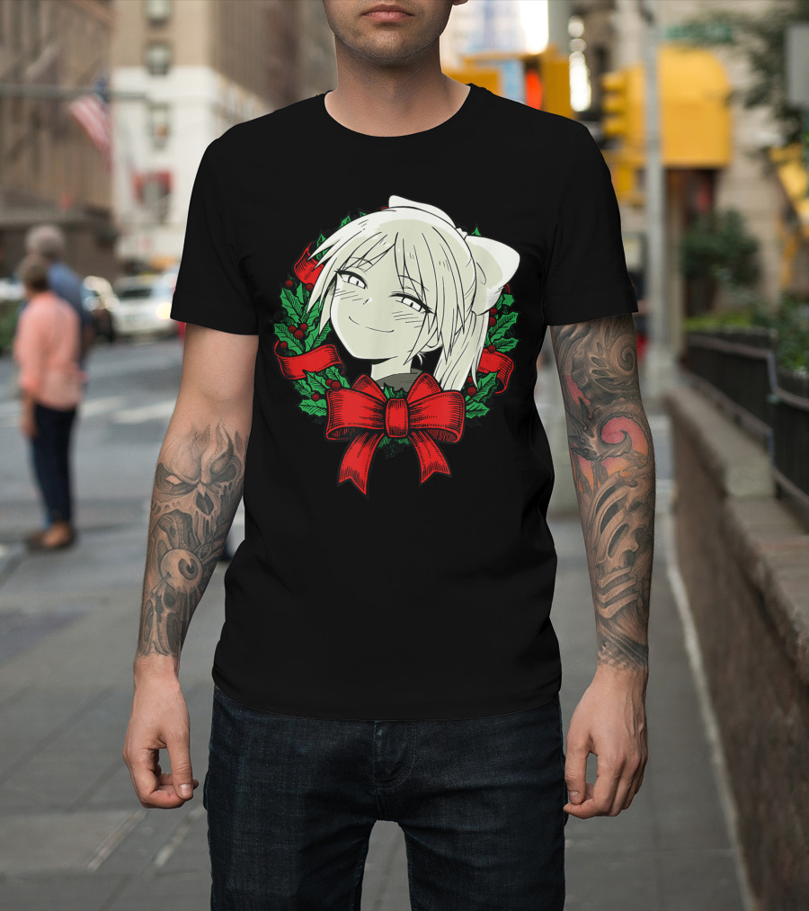 Manga Merry Christmas Wreath Funny Classic Happy College T-Shirt