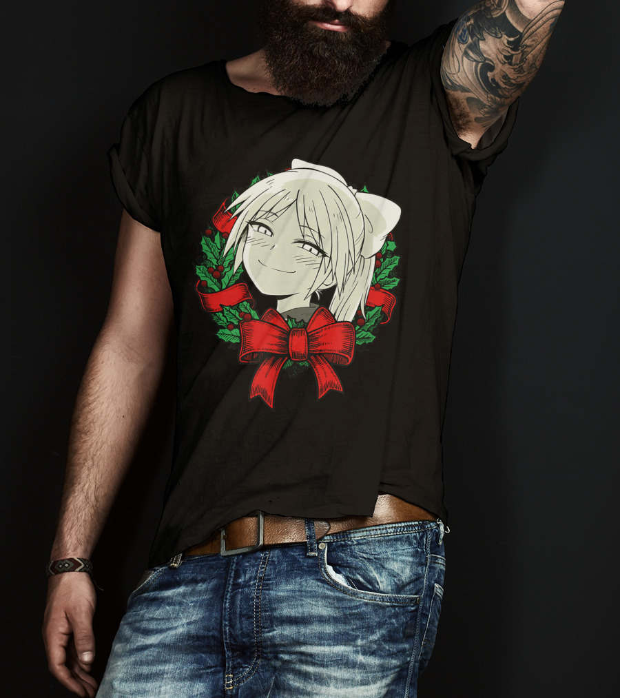 Manga Merry Christmas Wreath Funny Classic Happy College T-Shirt