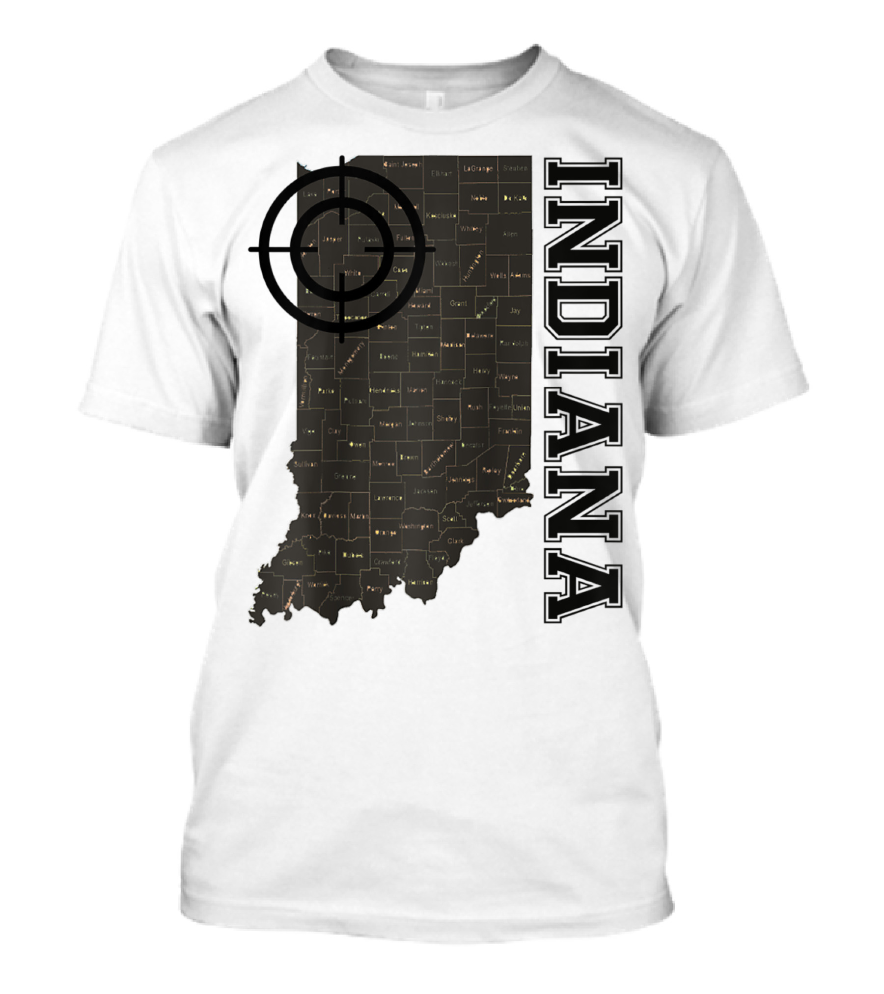 Indiana Map County Outline Vintage Classic Black EJ Maze T-Shirt