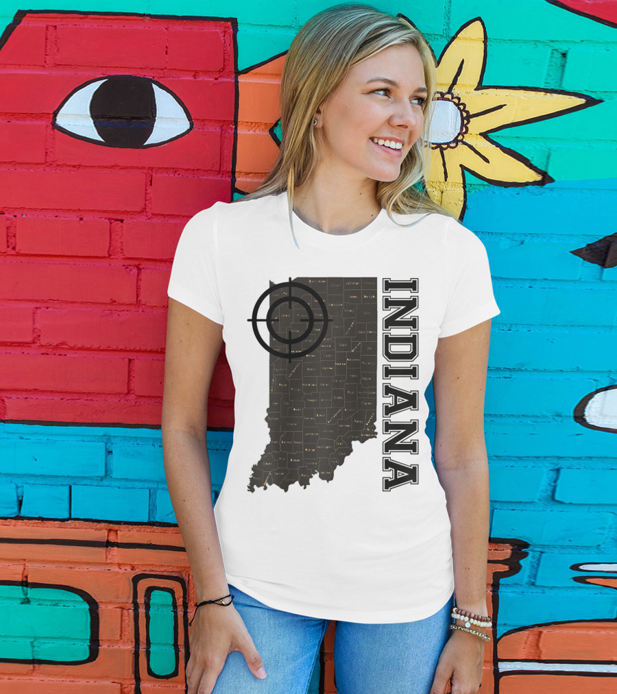 Indiana Map County Outline Vintage Classic Black EJ Maze T-Shirt