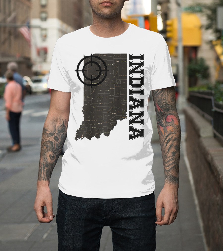 Indiana Map County Outline Vintage Classic Black EJ Maze T-Shirt