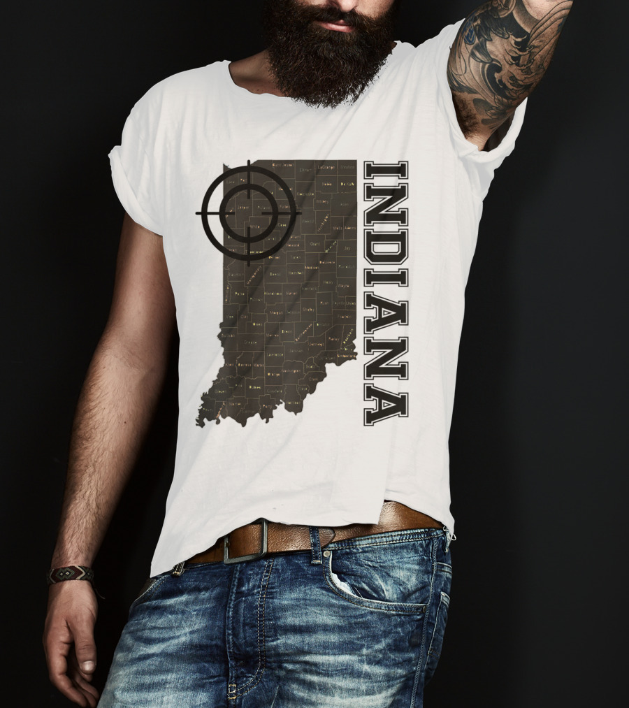 Indiana Map County Outline Vintage Classic Black EJ Maze T-Shirt