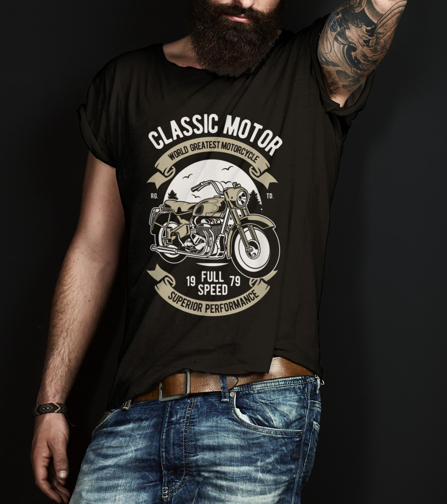 Classic Motor World Greatest Motorcycle Full Speed 1979 Superior Performance Men's Biker Motorcycle Bike T-Shirt