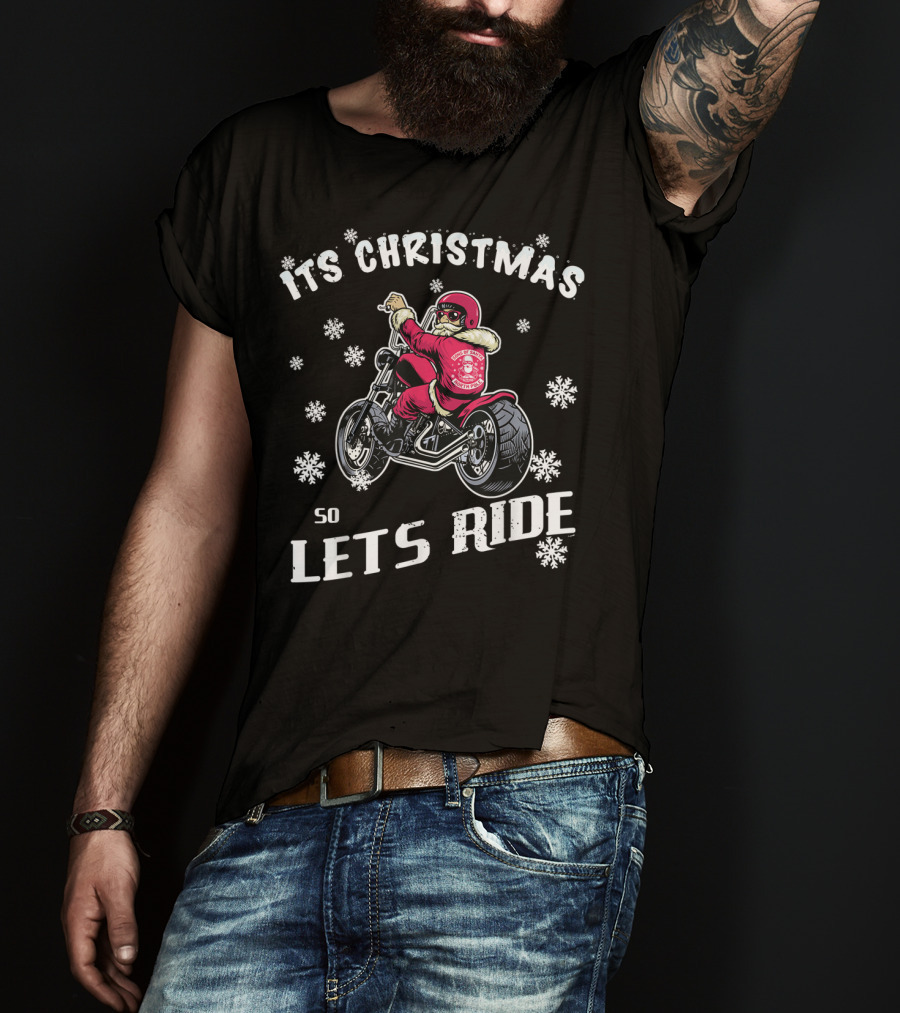 Christmas Motorcycle Let's Ride Classic Biker Snowflakes T-Shirt
