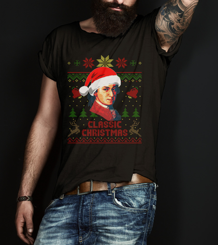 Classic Christmas Mozart Santa Hat T-Shirt