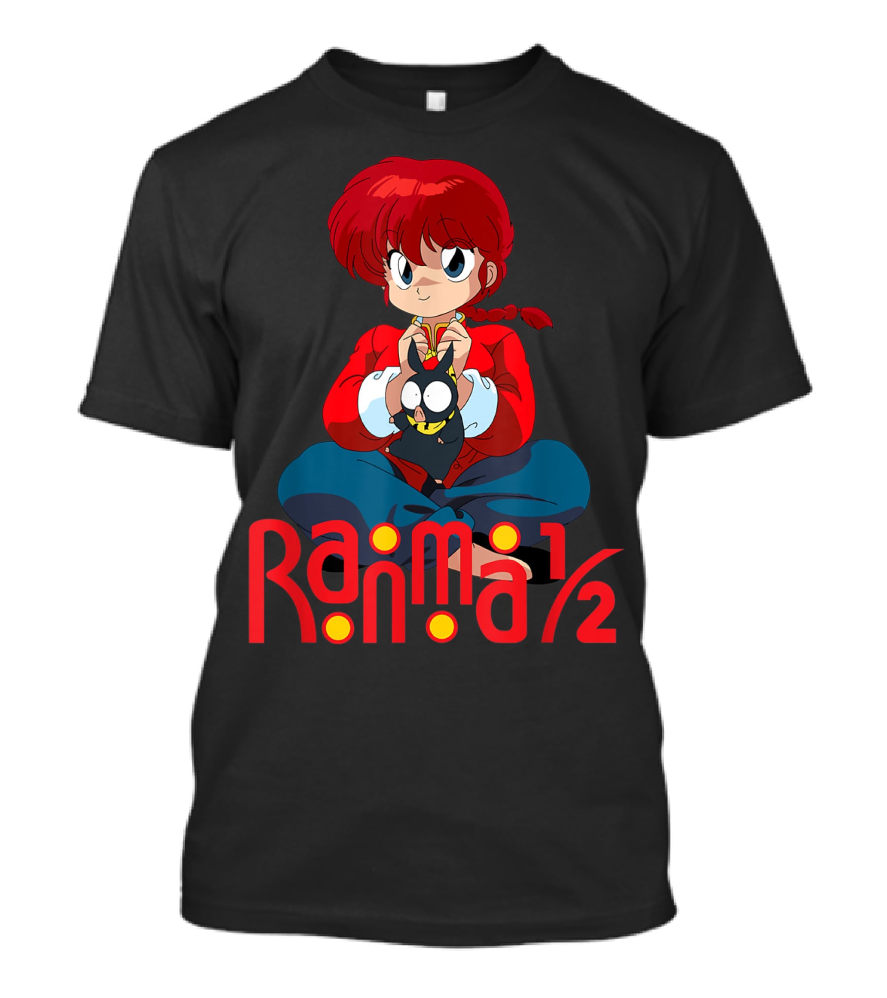 Ranma 1/2 Classic Anime Character Sitting With Black Cat T-Shirt