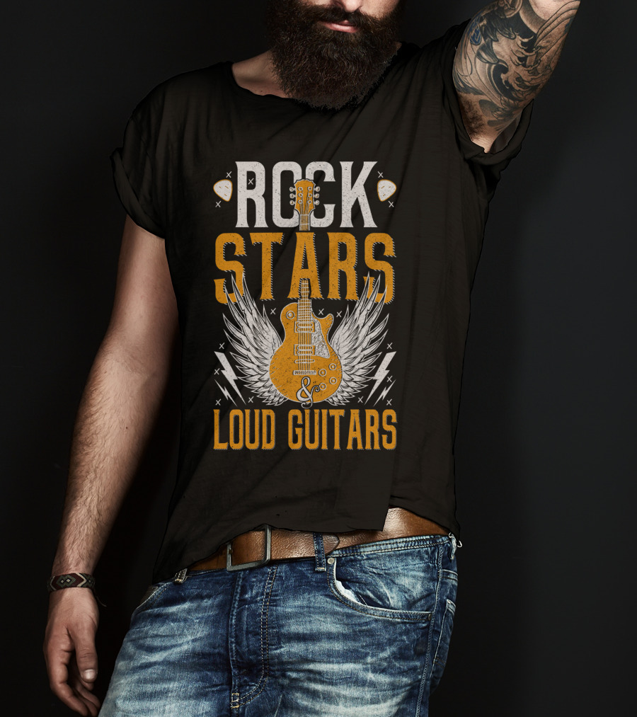 Rock Stars And Loud Guitars Vintage Classic Wings Electric Guitar T-Shirt