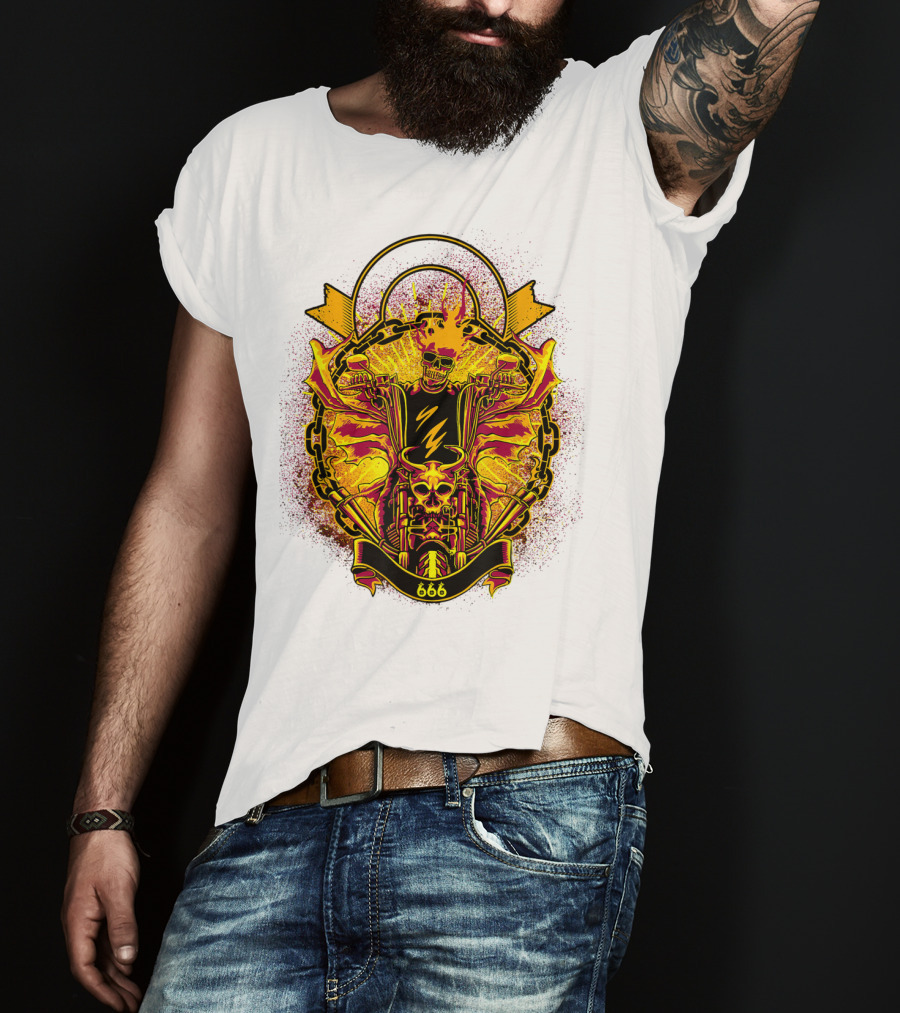 Skull Rider 666 Motorcycle Classic Rock Vintage Blaze T-Shirt