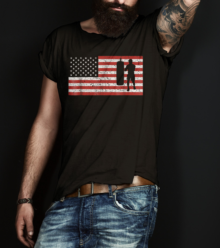 American Flag Boxing Silhouette Training T-Shirt