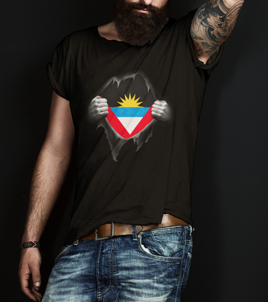 Antigua Flag Ripped Design Antiguan Flag In Hands T-Shirt