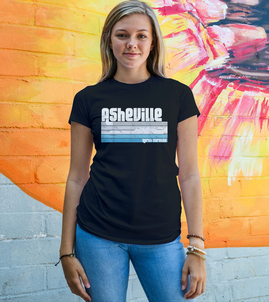Asheville North Carolina Blue Ridge Mountains Retro Stripes T-Shirt