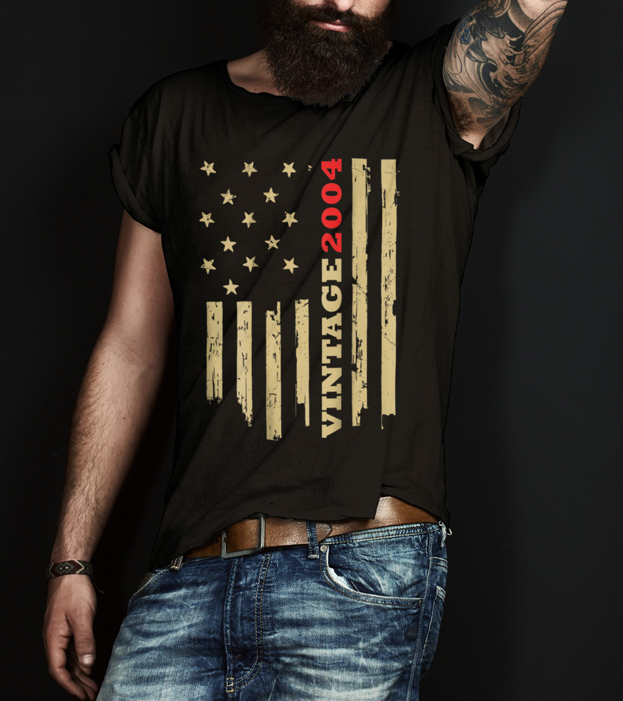 Vintage 2004 American Flag Birthday Gift T-Shirt