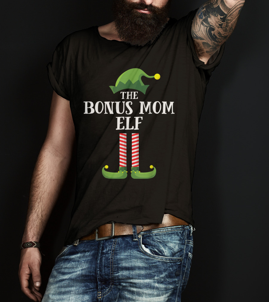 Festive Bonus Mom Elf Christmas Family Matching T-Shirt