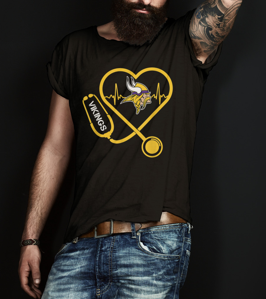 Christmas Football Minnesota Vikings Heartbeat Vikings Logo Stethoscope T-Shirt
