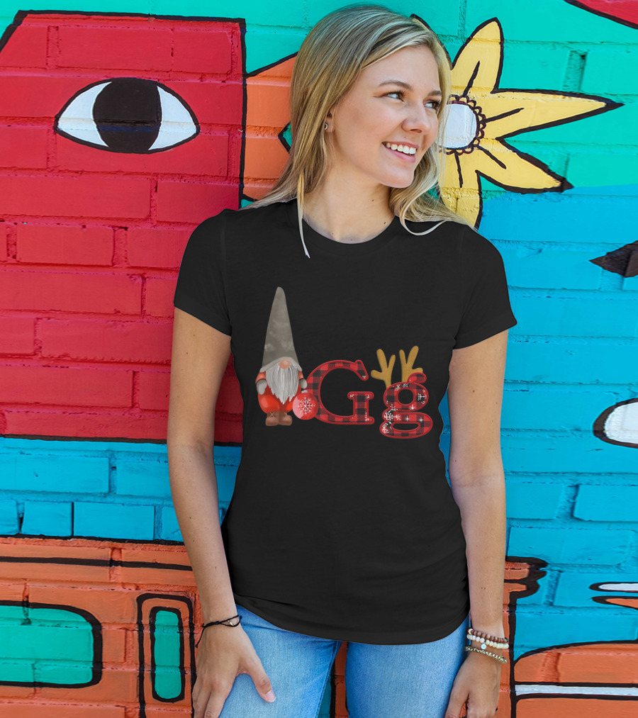 Christmas Gnomes Gg Red Plaid Reindeer Antlers Snowflake T-Shirt