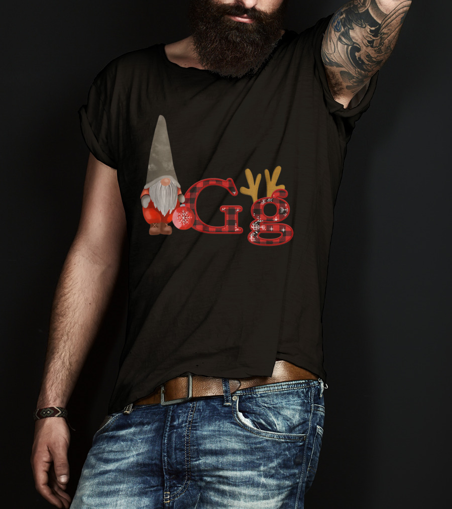 Christmas Gnomes Gg Red Plaid Reindeer Antlers Snowflake T-Shirt