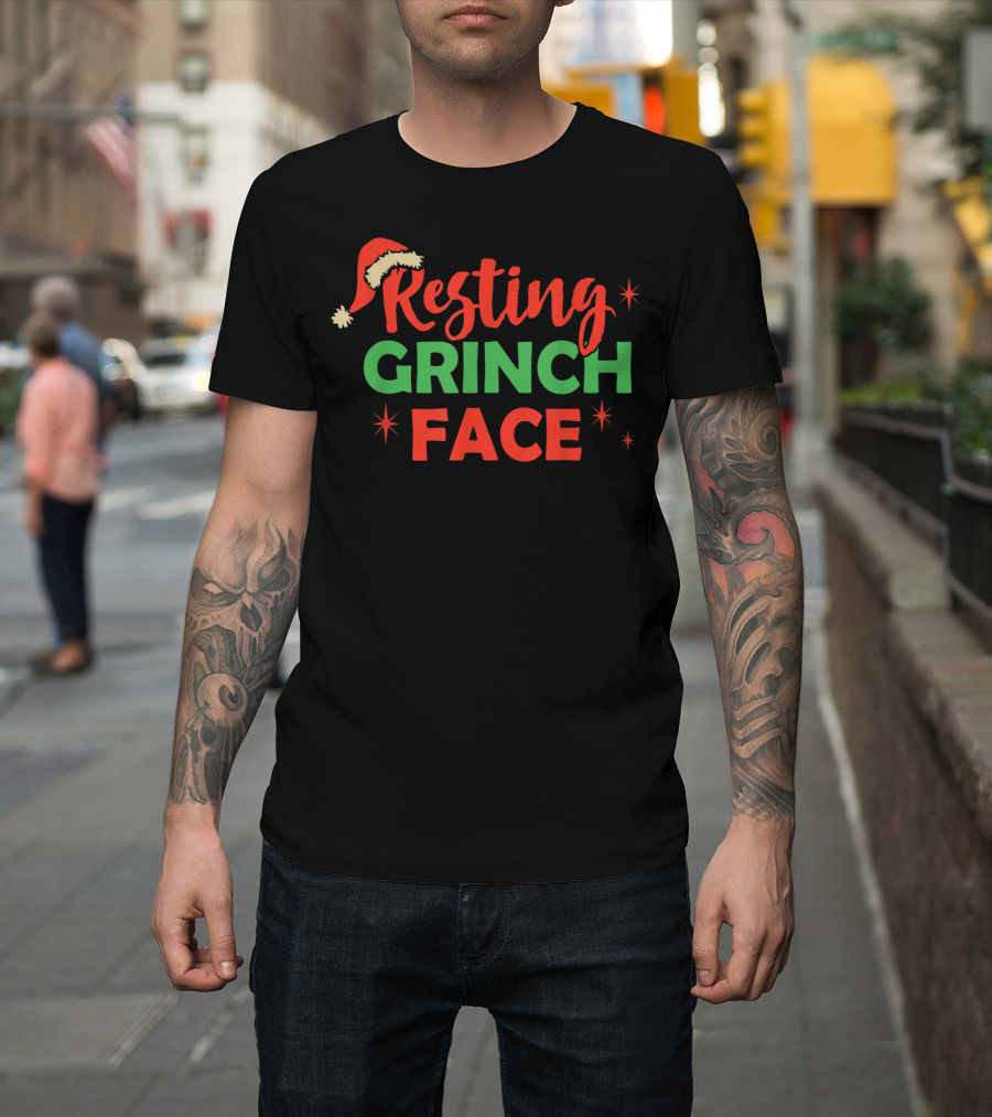 Resting Grinch Face Christmas Santa Hat T-Shirt
