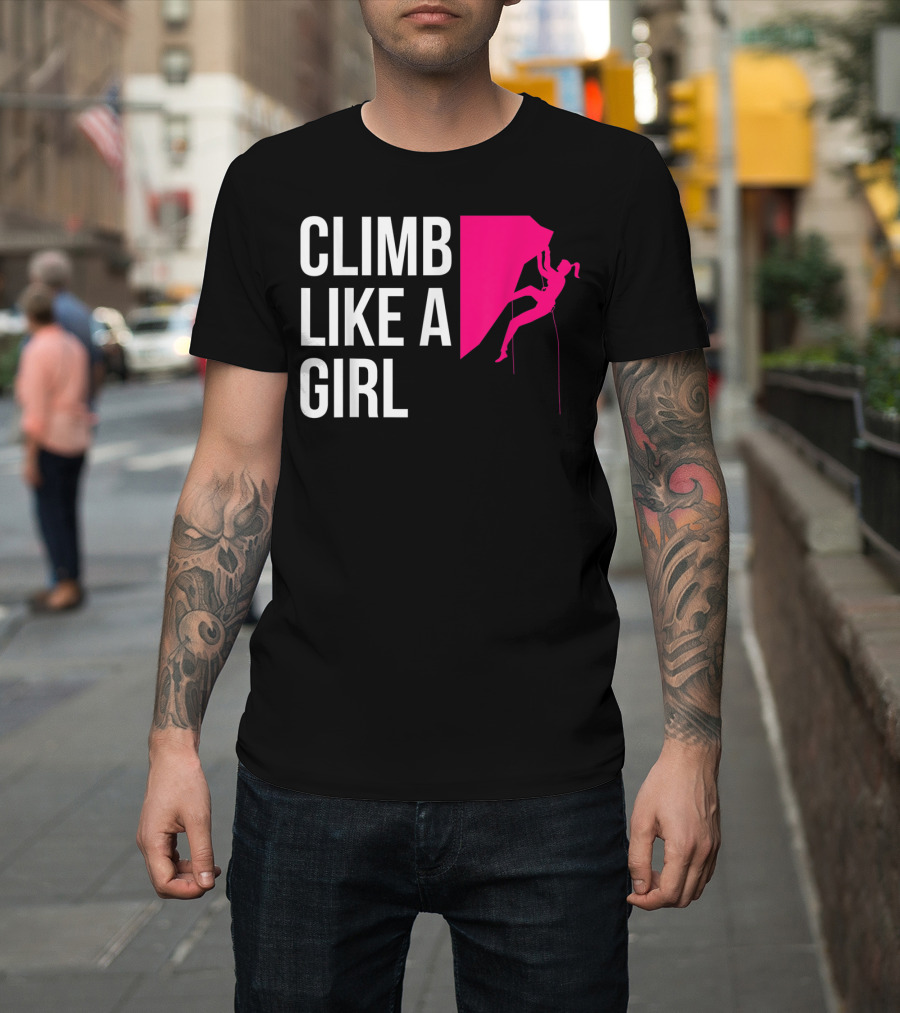 Climb Like A Girl Women's Rock Climbing Iconic Pink T-Shirt