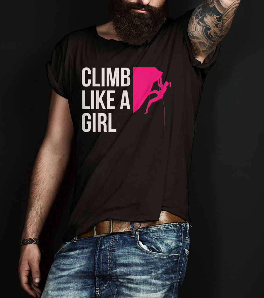 Climb Like A Girl Women's Rock Climbing Iconic Pink T-Shirt