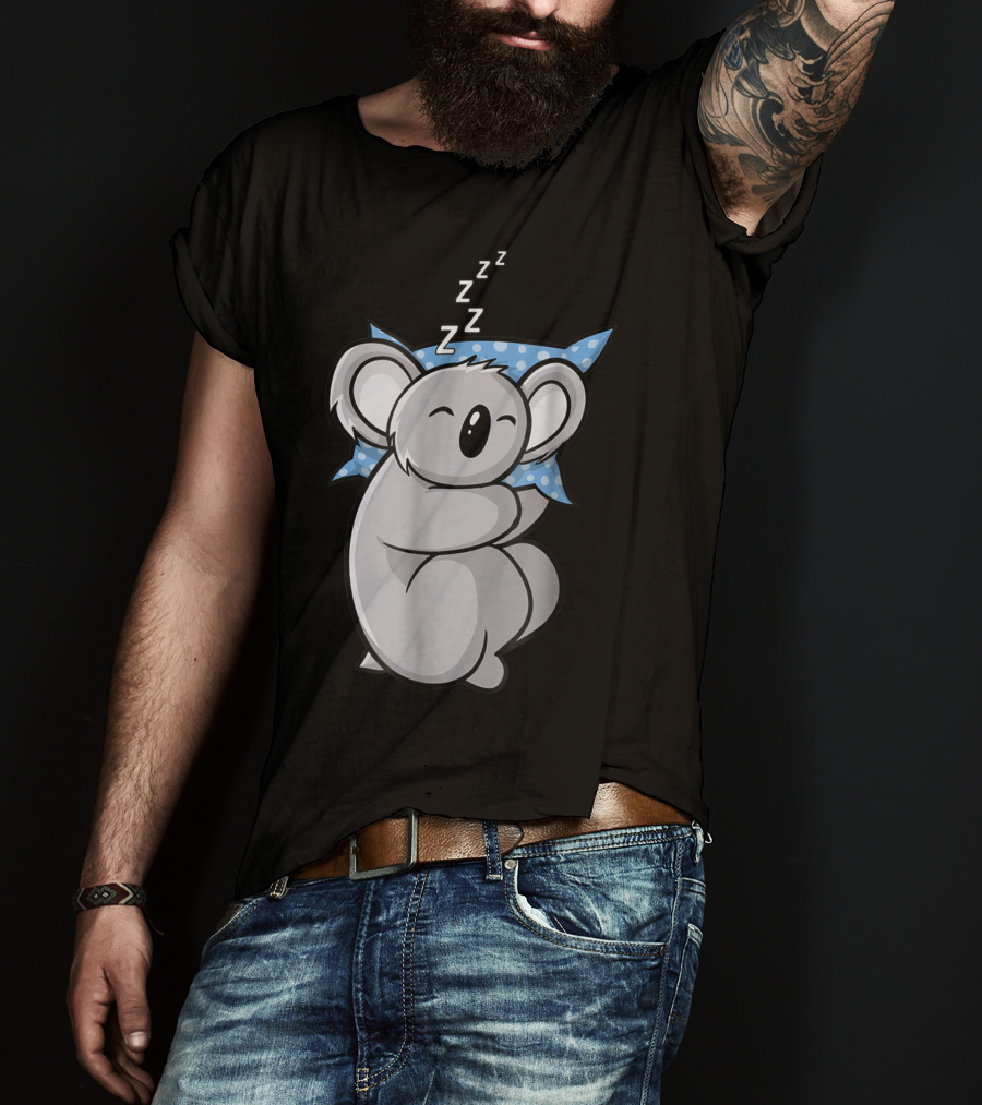 Cute Koala Bear Lazy Sleeping Animal With Blue Polka Dot Pillow T-Shirt