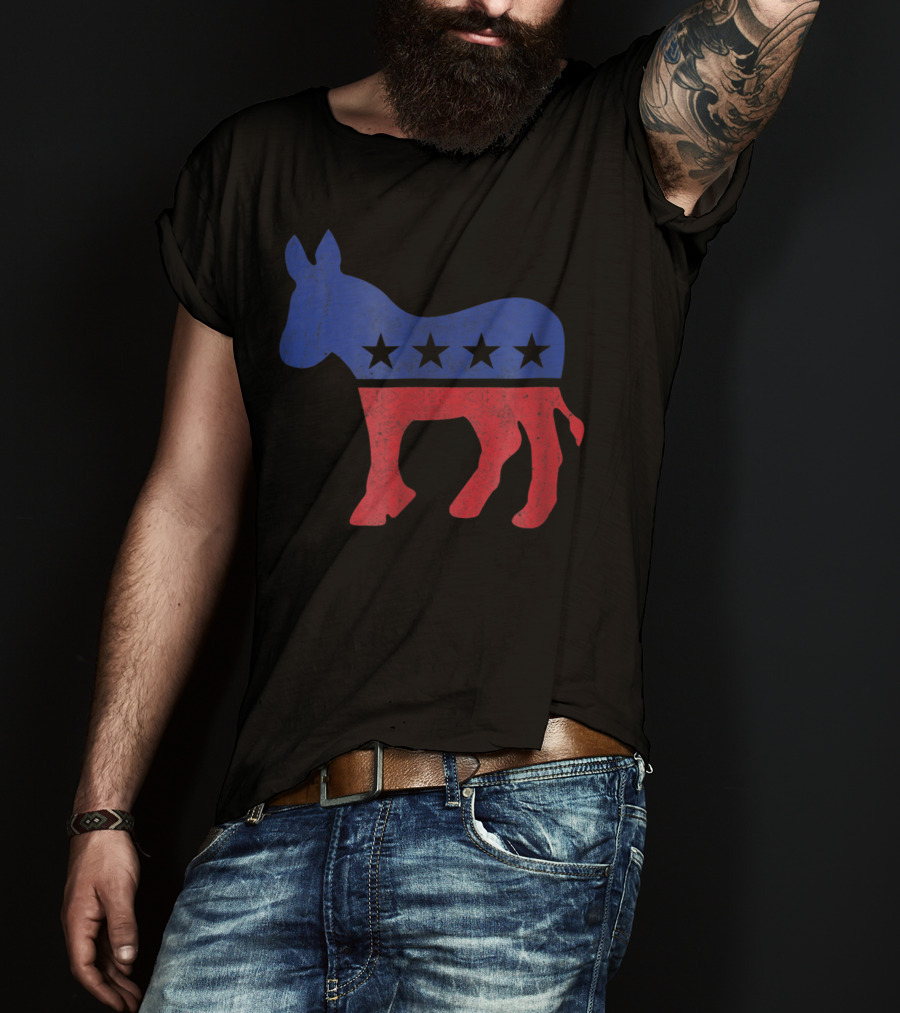 Democrat Donkey Vintage Look Democratic Supporter Iconic Red Blue Star T-Shirt
