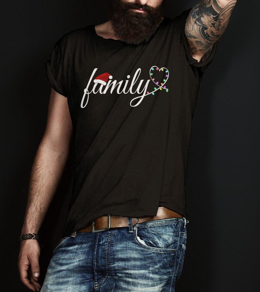 Family Santa Hat And Christmas Lights Heart T-Shirt