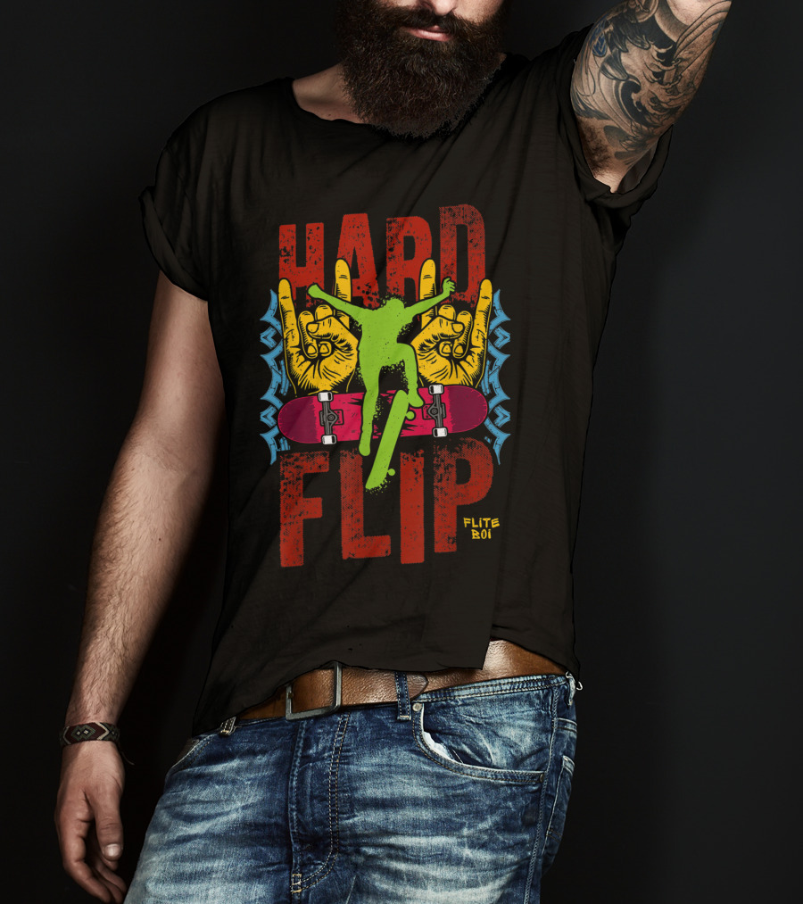 Flite Boi Skateboards Hard Flip Rock Hands Iconic Trick T-Shirt