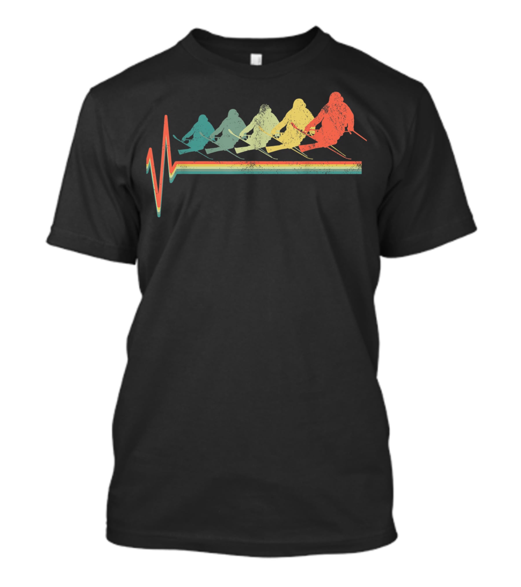 Freestyle Skiing Skier Heartbeat Pulse Retro Colors T-Shirt