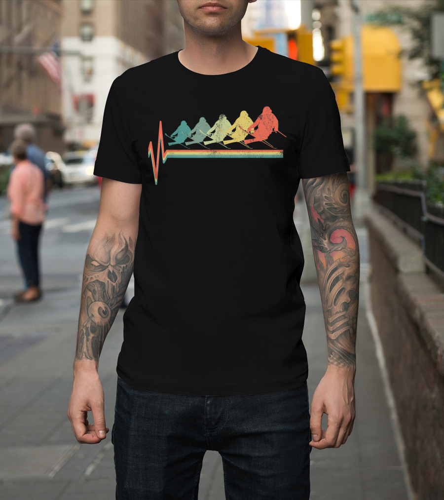Freestyle Skiing Skier Heartbeat Pulse Retro Colors T-Shirt