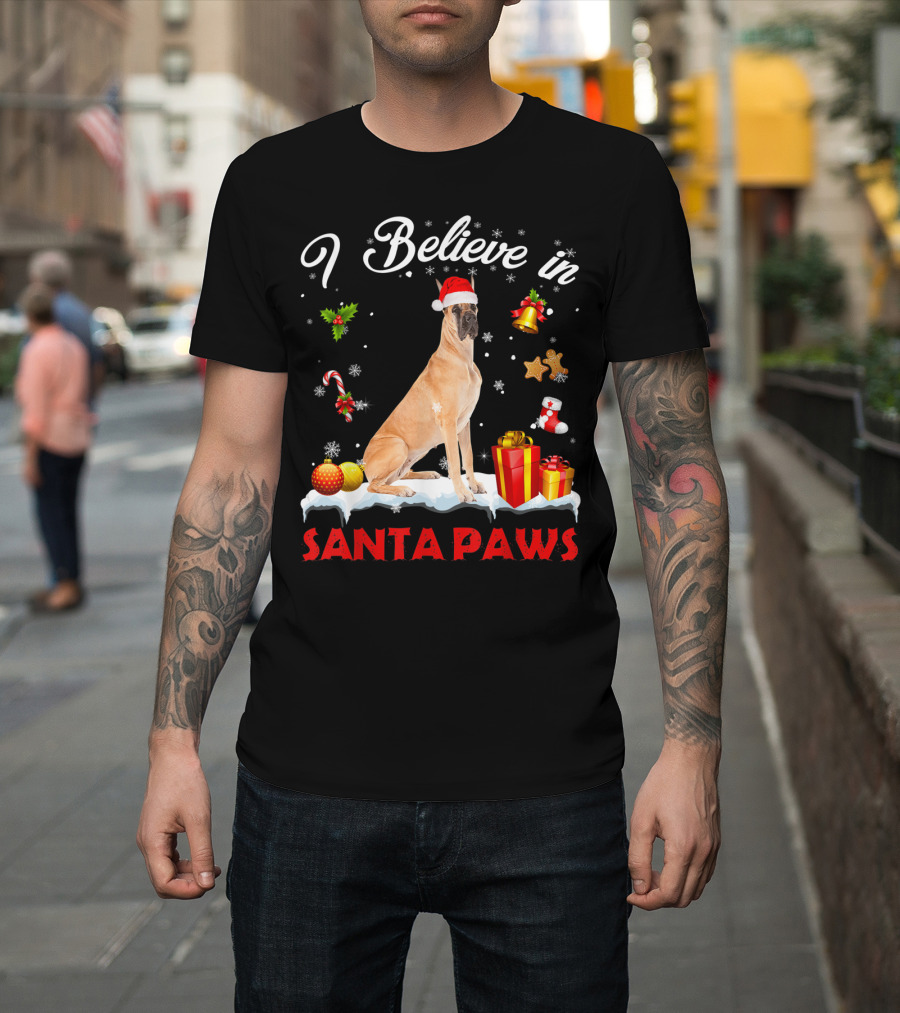 I Believe In Santa Paws Great Dane Christmas Decor T-Shirt
