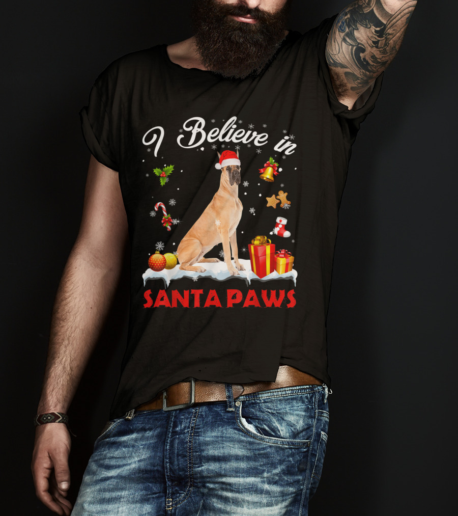 I Believe In Santa Paws Great Dane Christmas Decor T-Shirt