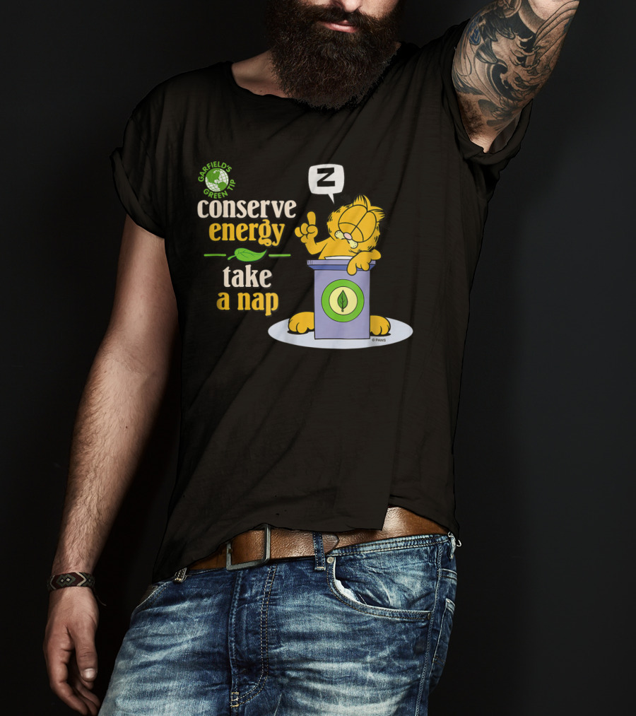 Garfield's Green Tip Conserve Energy Take A Nap T-Shirt