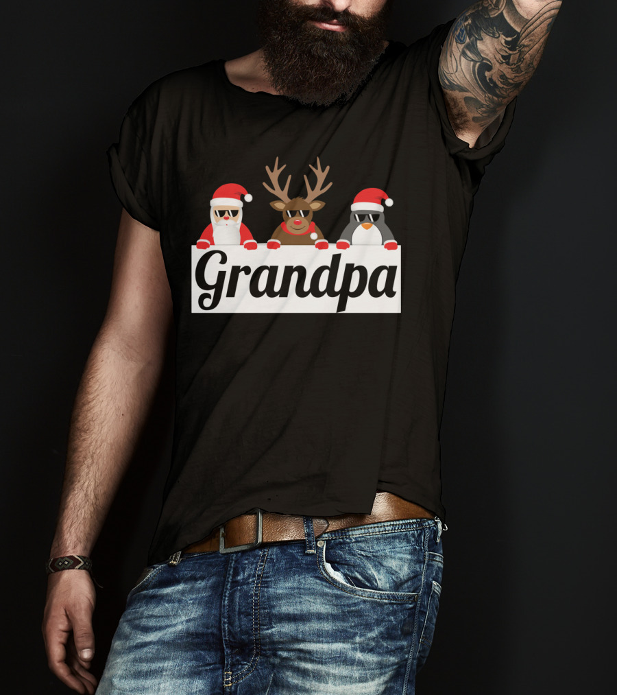 Grandpa Christmas Santa Reindeer Penguin Matching Family Holiday T-Shirt