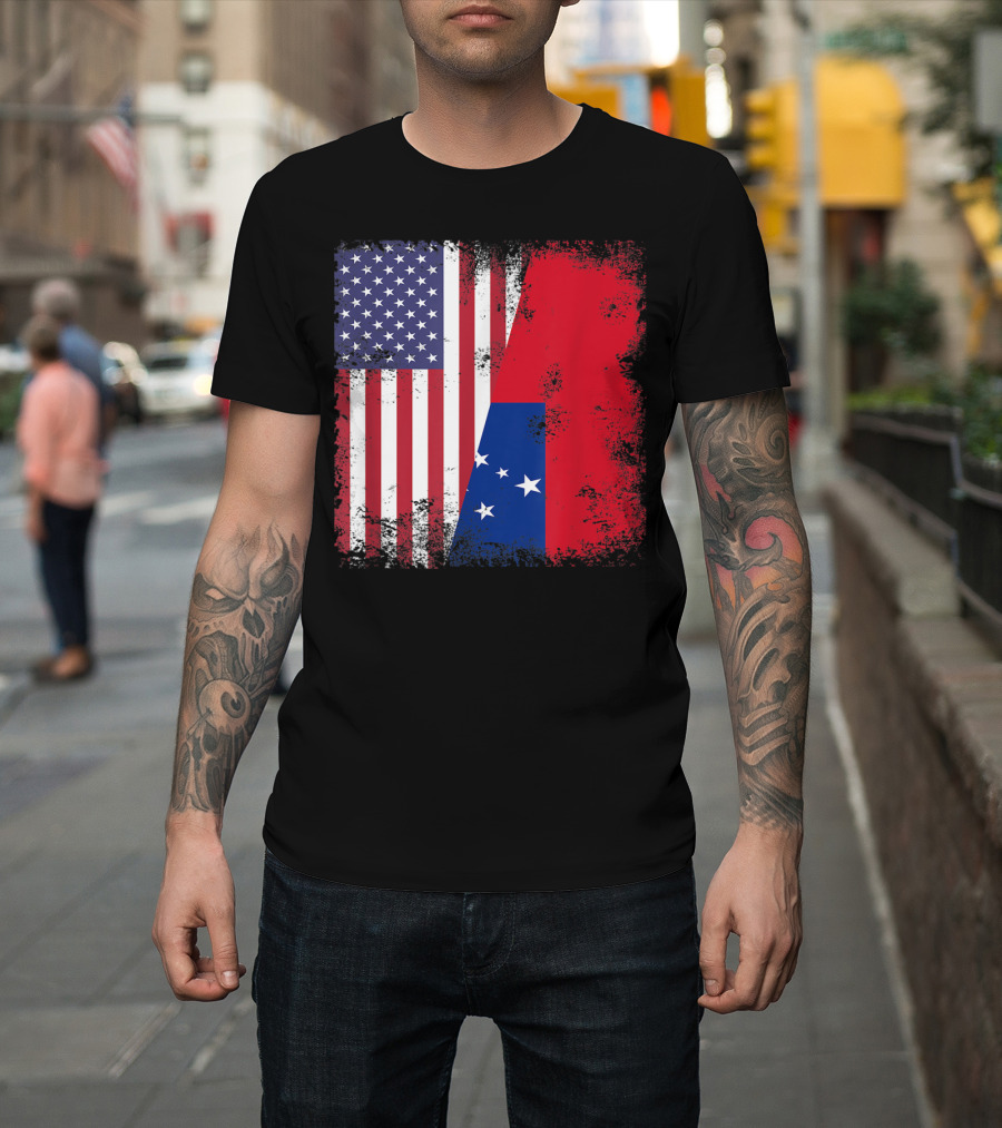 Half Samoan Flag Vintage Samoa USA Distressed American And Samoan Flags T-Shirt