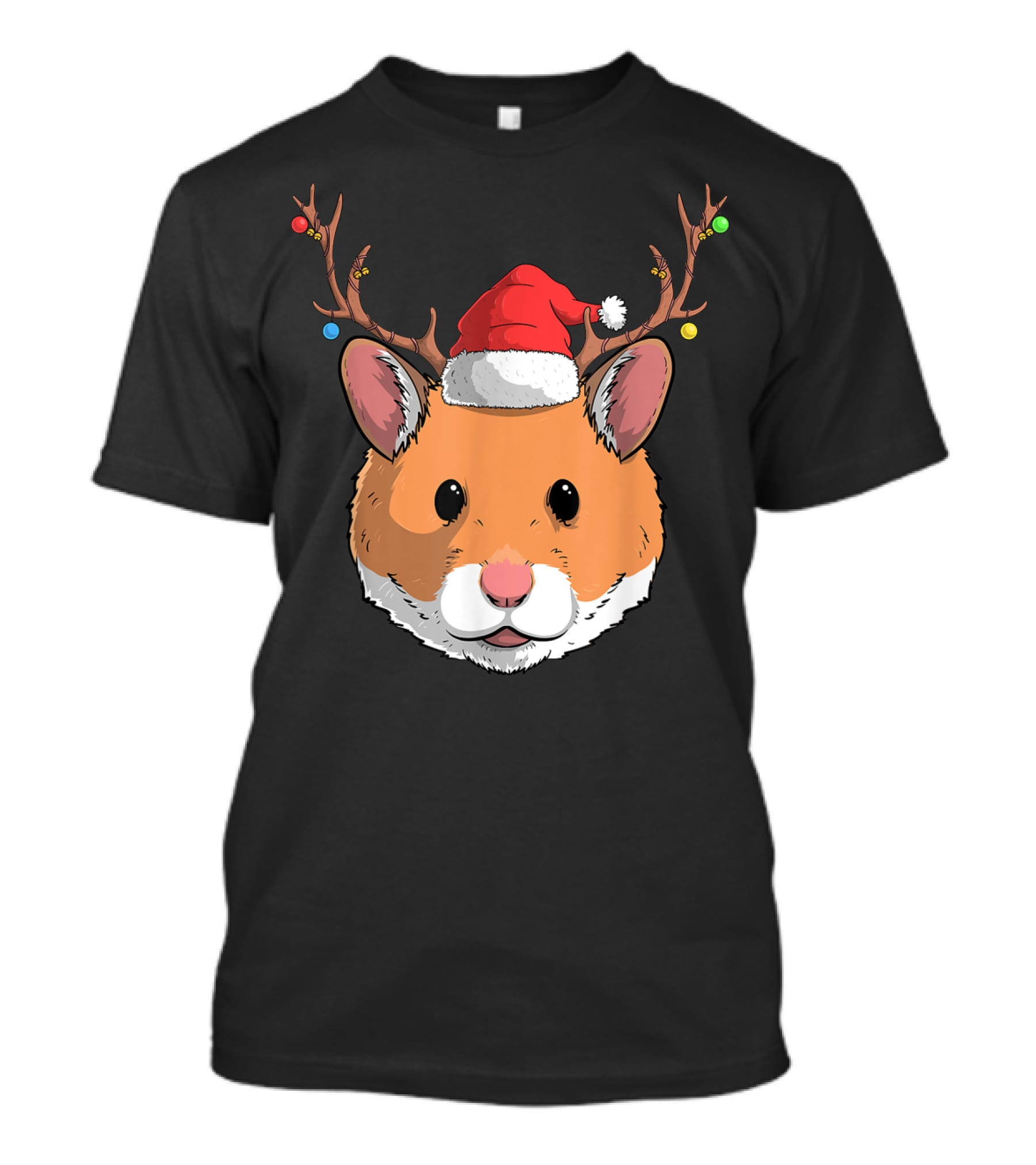 Hamster With Santa Claus Hat And Reindeer Antlers Christmas Holiday T-Shirt