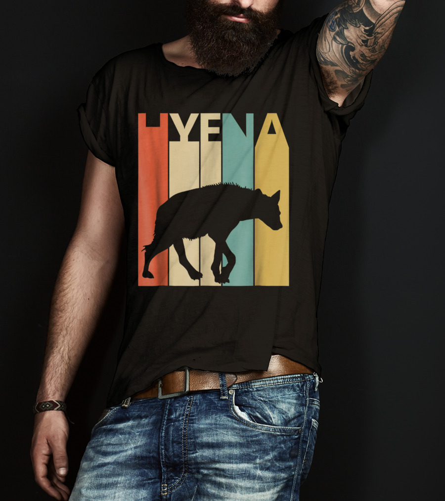 Hyena Retro Silhouette Vintage Stripes T-Shirt