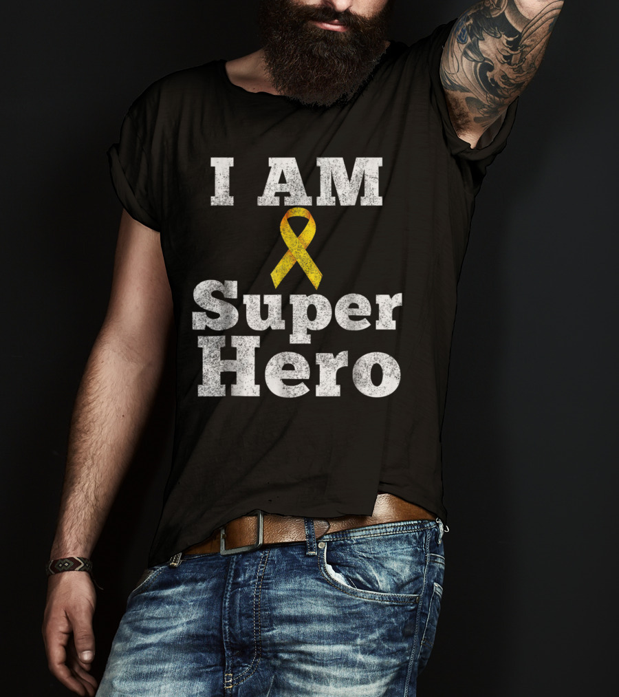 I Am Super Hero Yellow Ribbon Cancer Awareness T-Shirt